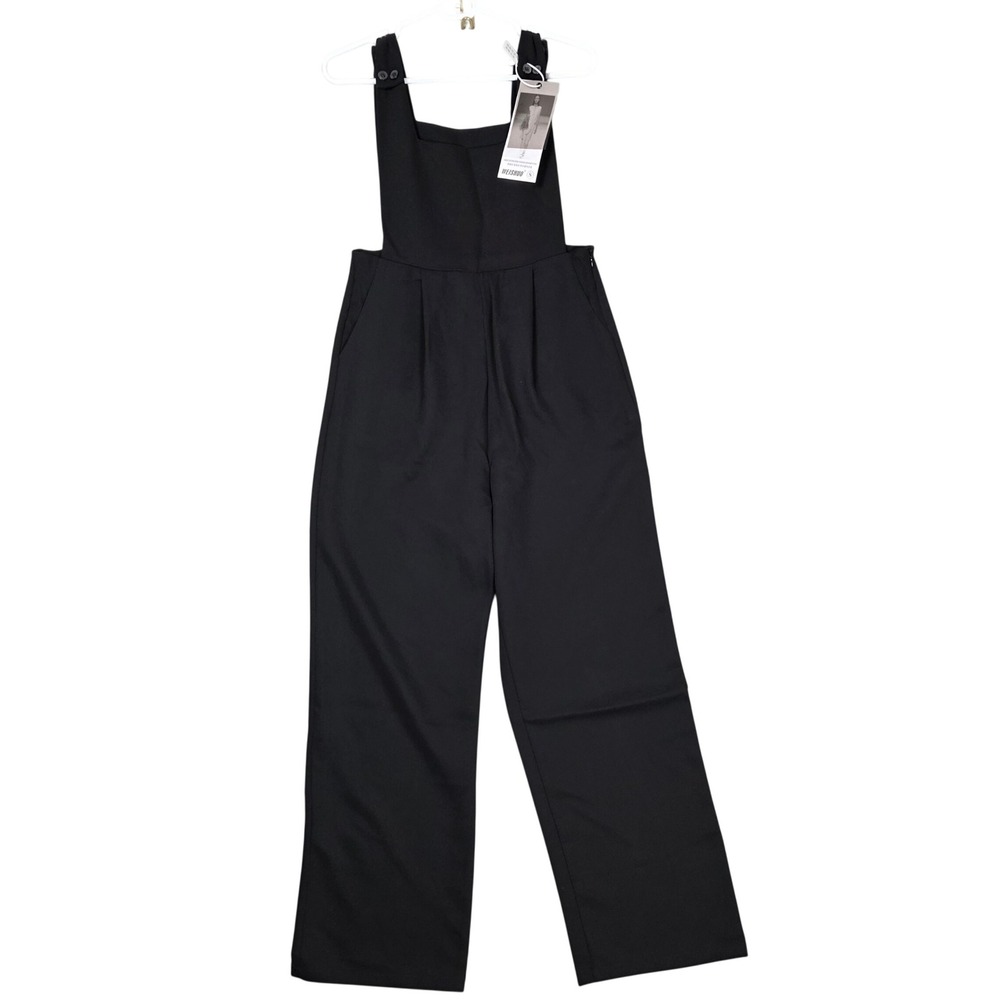 Wide Leg Overalls Jumpsuit Square Neck Women S Black NEW Office Wear Chic Modern - Picture 1 of 15